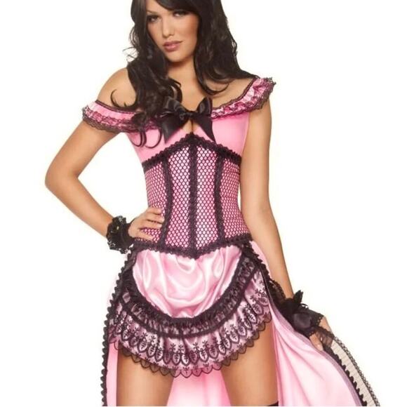 Western Burlesque Brothel Babe Saloon Girl Halloween Costume Pink NEW Large - Picture 1 of 16